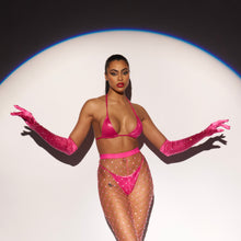 Load image into Gallery viewer, “Glamorous” Crystal Satin Opera Length Gloves | Pink