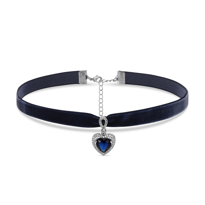 Sapphire Bleu | Velvet Ribbon Choker w/ heart pendant
