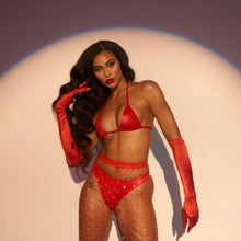 Load image into Gallery viewer, “Glamorous” Crystal Satin Opera Length Gloves | Red