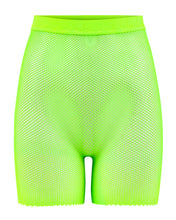 Load image into Gallery viewer, Neon Green Fishnet Biker Shorts | Undazzled | DISCONTINUED