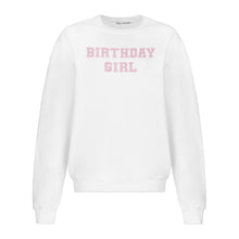 Load image into Gallery viewer, "BIRTHDAY GIRL" Crewneck | Center Placement | White | DARK ROSE | SAMPLE