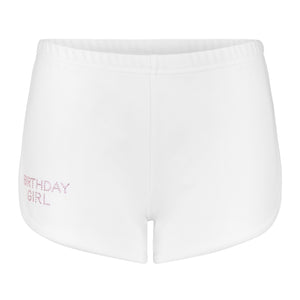 "BIRTHDAY GIRL"  Track Shorts | White