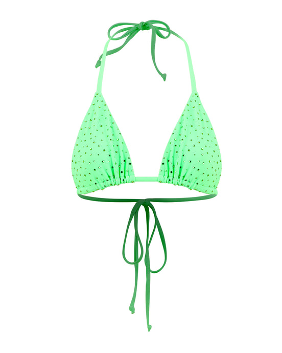 Lime Green Crystal Triangle Bikini Top