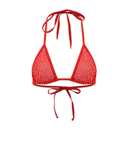 "Space" Fishnet Triangle Bikini Top | Red
