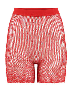 "Space" Fishnet Biker Shorts | Red