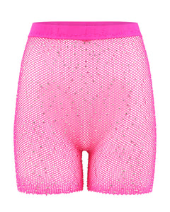 "Space" Fishnet Biker Shorts | Neon Pink