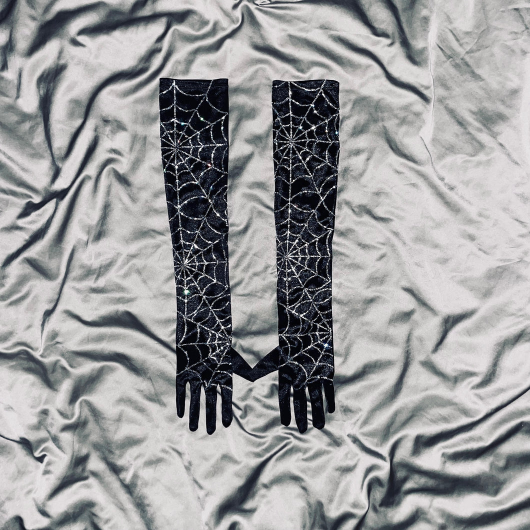 Crystal Spiderweb Opera Length Gloves