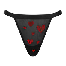 Load image into Gallery viewer, Crystal Heart Mesh Thong | Black