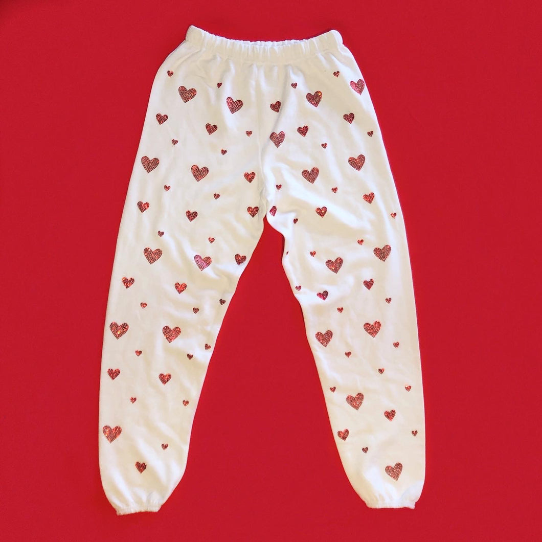 Crystal Hearts Sweatpants | White