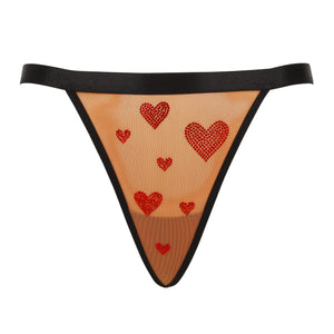 Crystal Heart Mesh Thong | Skin-Tone