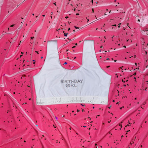 "BIRTHDAY GIRL" Crystal Confetti Sports Bra