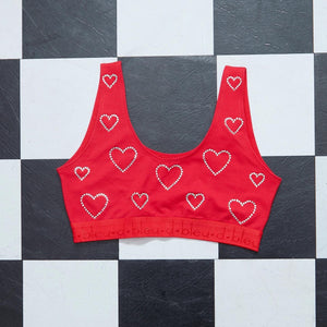 Crystal Hearts Sports Bra | Red