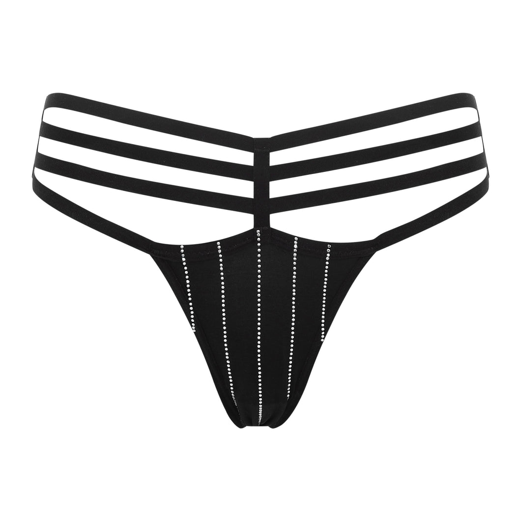 Crystal Pinstripe Strappy Thong