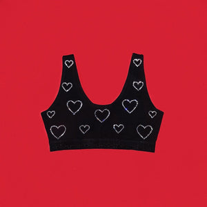Crystal Hearts Sports Bra | Black