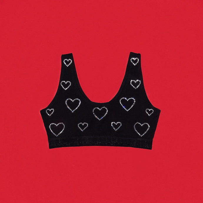 Crystal Hearts Sports Bra | Black