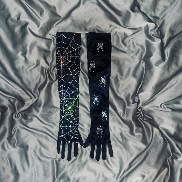 Crystal Spider x Web Opera Length Gloves