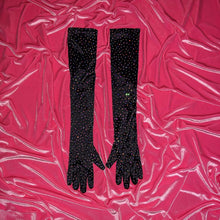 Load image into Gallery viewer, “Glamorous” Crystal Opera Length Gloves | Black