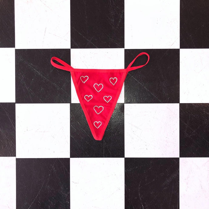 Crystal Hearts Thong | Red