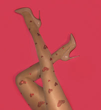 Load image into Gallery viewer, Crystal Heart Sheer Tights | Skin-Tone