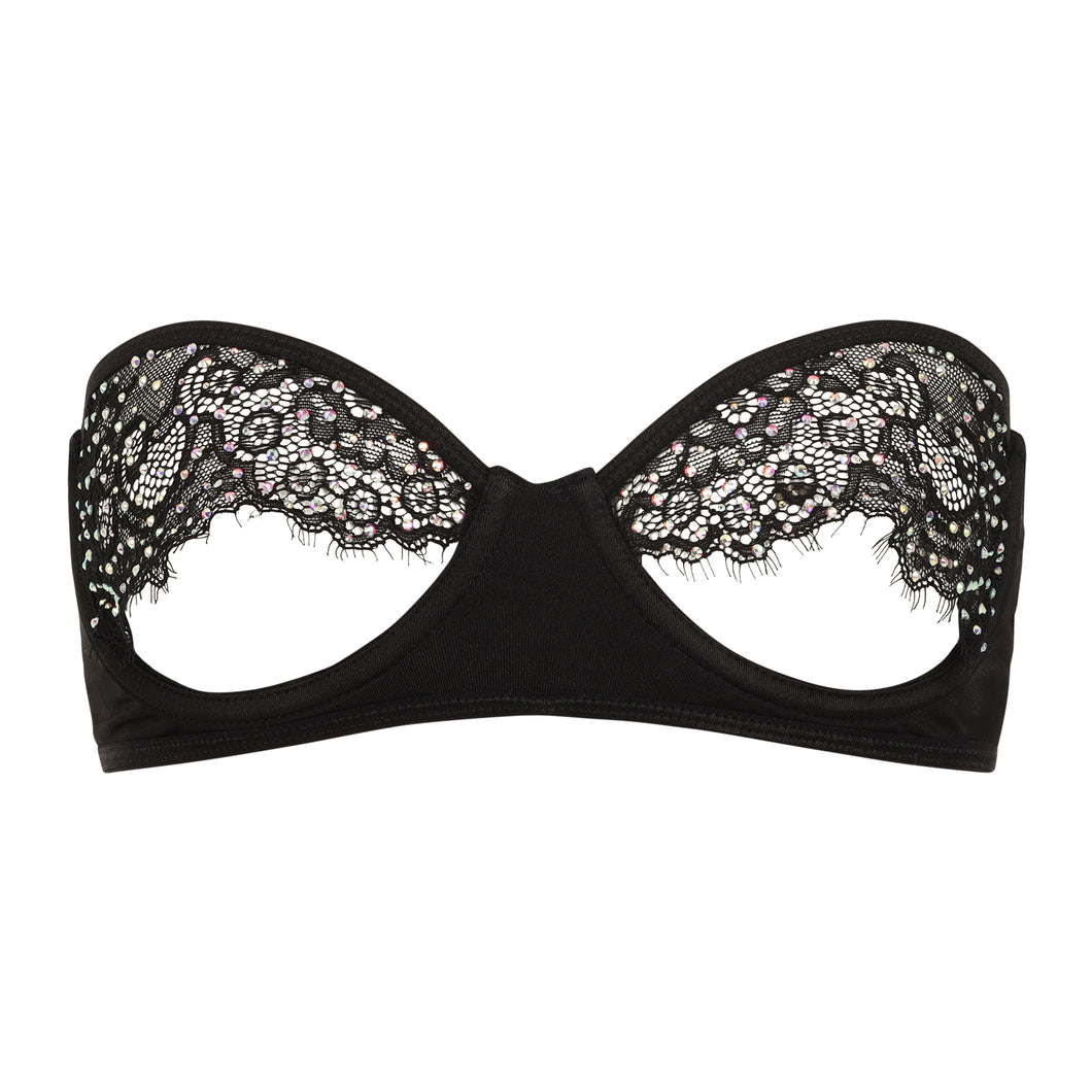 Crystal Lace Open-Cup Strapless Bra