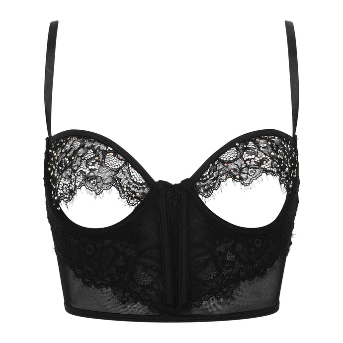 Crystal Lace Open-Cup Bustier