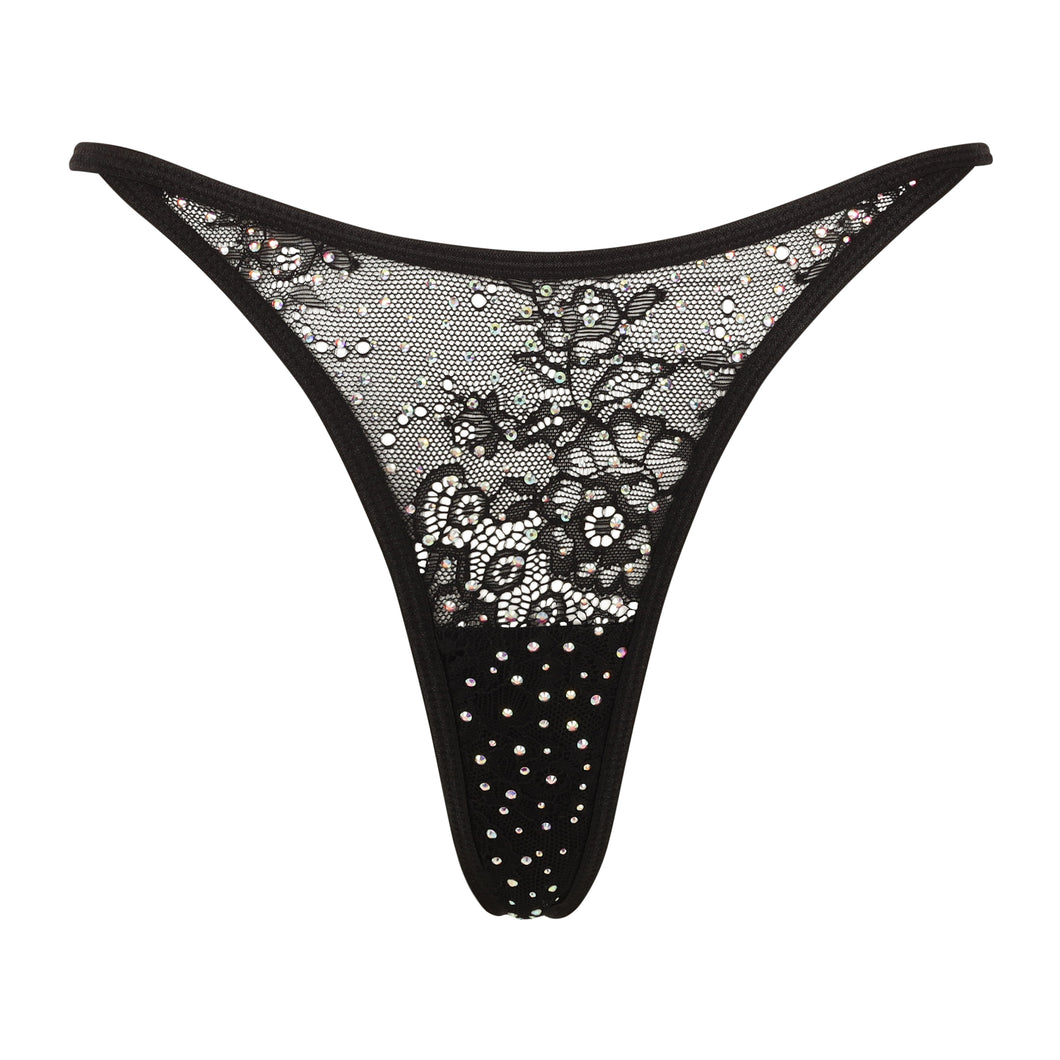 Crystal lace thong with string sides