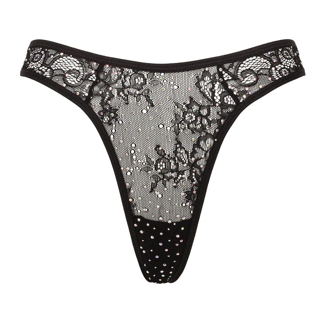 Crystal lace thong